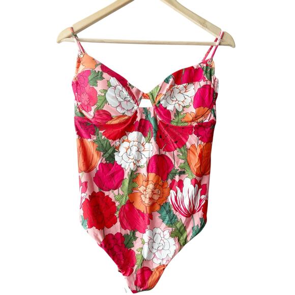Trina Turk Sunny Bloom Floral Underwire One Piece Tie Back Swimsuit Size 14 - Picture 4 of 14